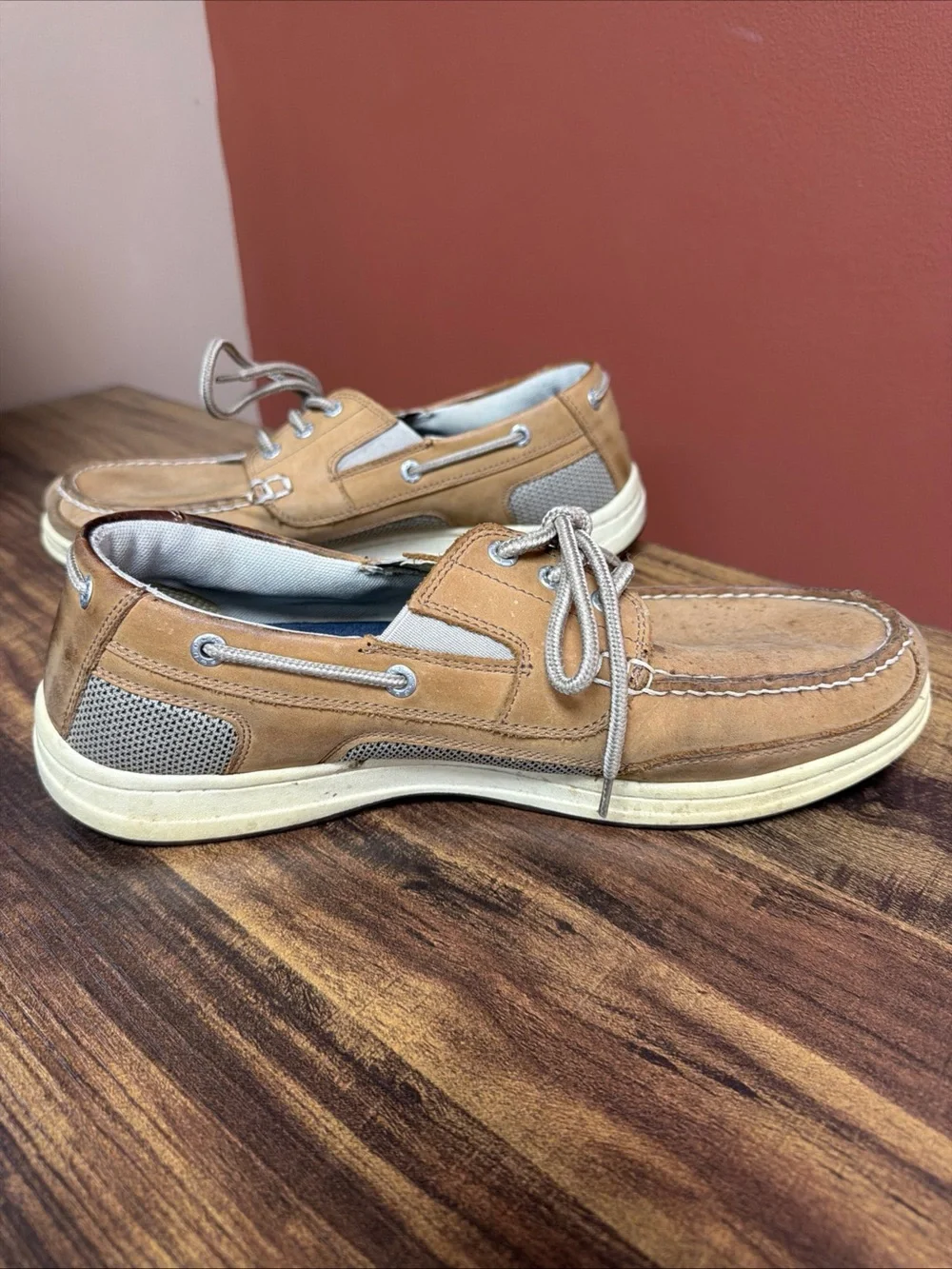 Dockers Beacon Loafers Men's US 11 W Tan Brown Leather Lace Up Boat Shoes